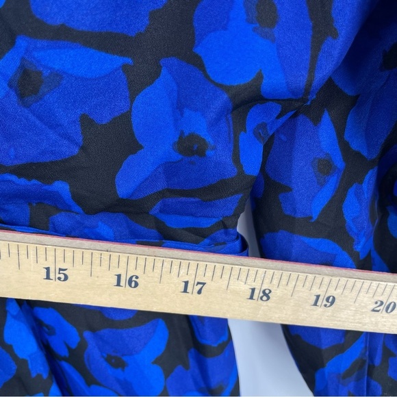 Jason Wu Shift Dress Ruffle V-Neck Black Blue Floral Lightweight Tie Waist XL - Picture 6 of 8
